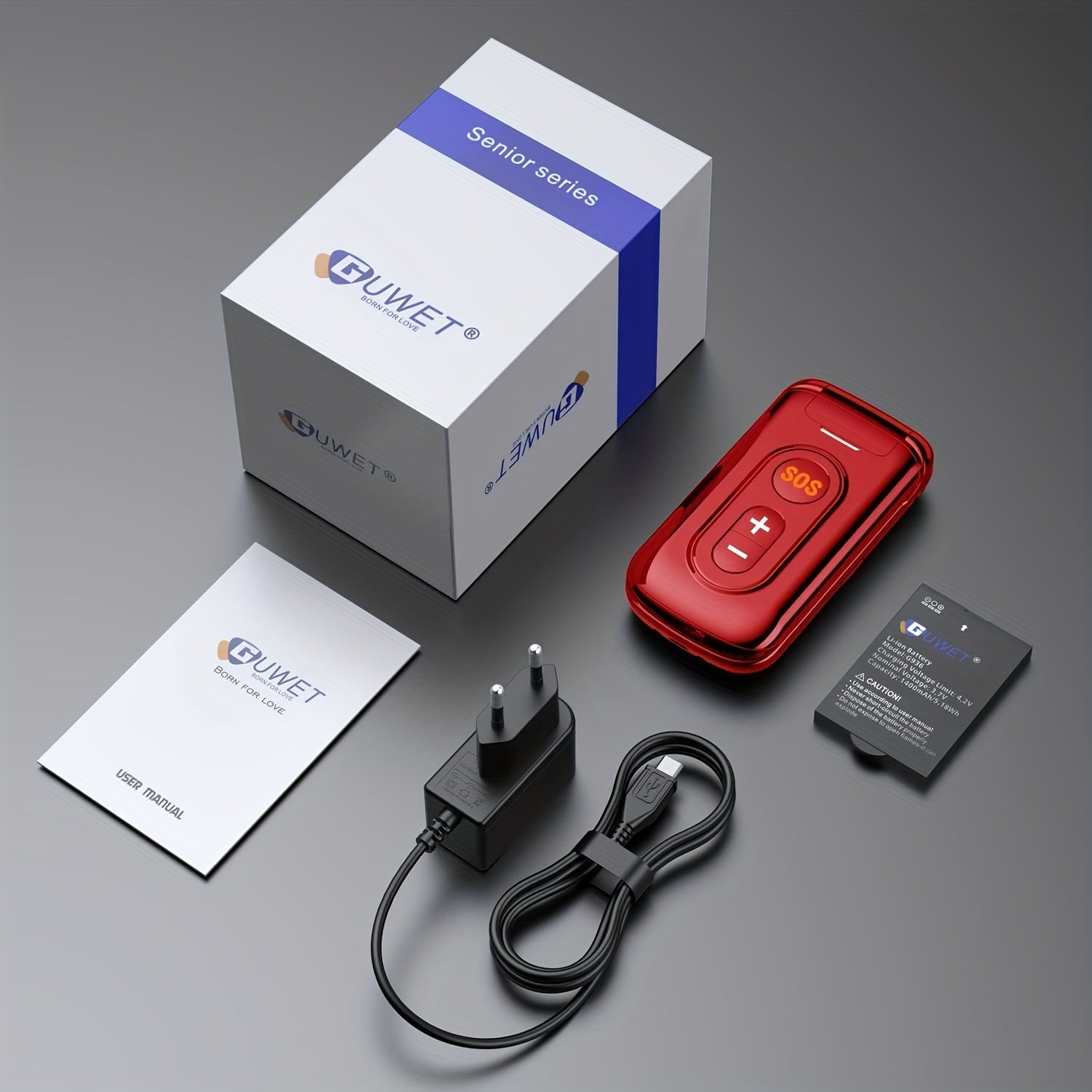 Guwet Teléfono Móvil con Tapa para Personas Mayores Dual SIM Telefono Móvil  Basico con Teclas Grandes, Pantalla de 2,4 Pulgadas, 1400mAh Batería,Botón  SOS, Fácil de Usar (Rojo) : : Electrónica